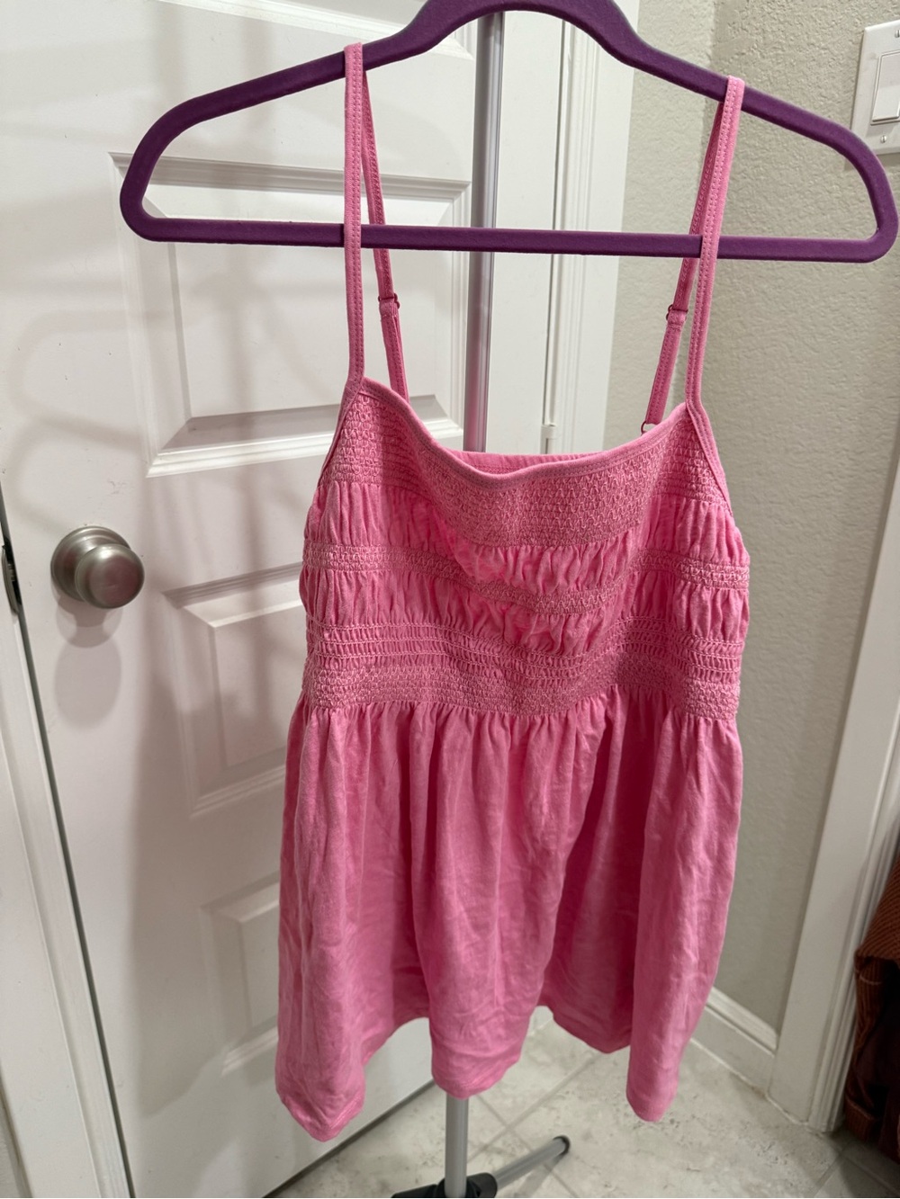 Pink Smocked Spaghetti Strap Tank Top